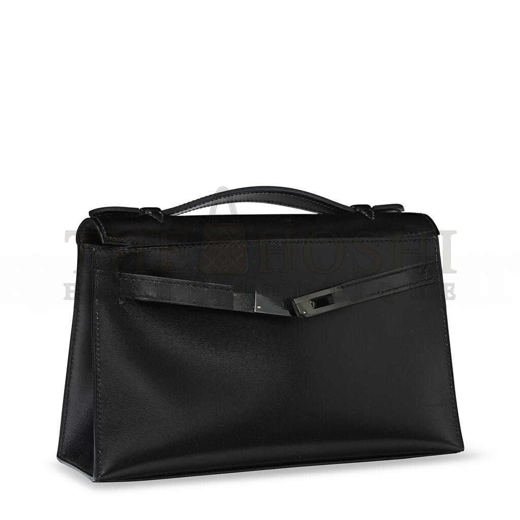 H**me5 BLACK BOX LEATHER SO BLACK KELLY POCHETTE WITH PVD HARDWARE (22*14*7cm) Master Quality